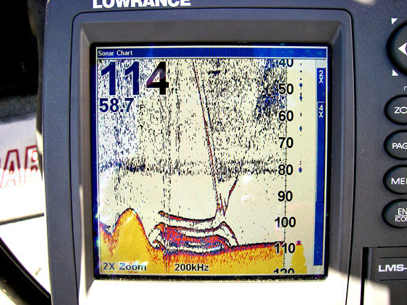 graph In this shot, you can see a jig falling towards a school of macks...and then one rises up to grab it